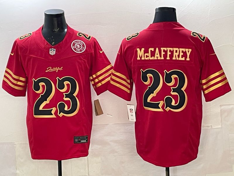 Men 2025 Nike San Francisco 49ers #23 Mccaffrey red gold 5th generation Limited NFL Jersey 006